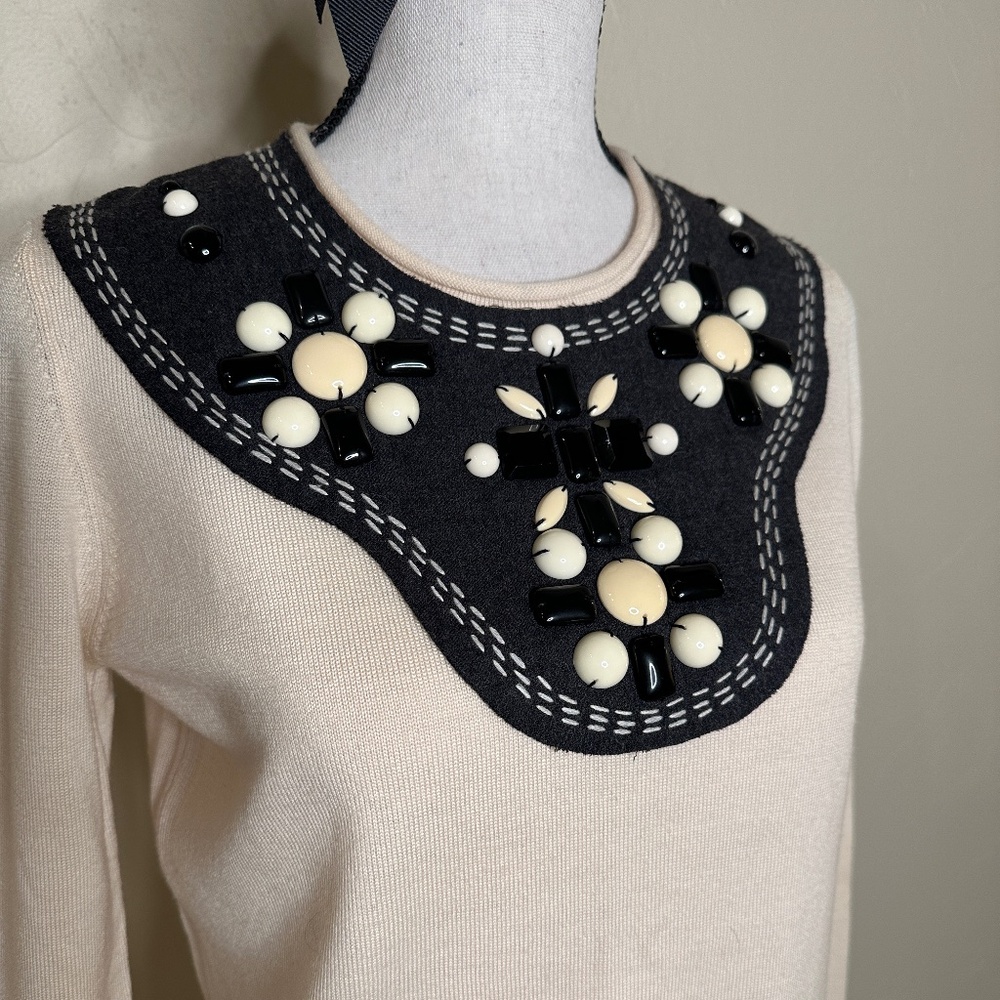 Tory Burch Embellished Ivory Sweater